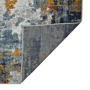 5' X 7' Blue and Orange Abstract Power Loom Area Rug