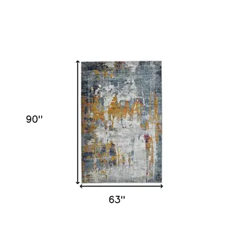 5' X 7' Blue and Orange Abstract Power Loom Area Rug