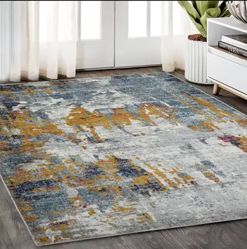 5' X 7' Blue and Orange Abstract Power Loom Area Rug