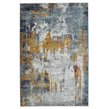 8' X 11' Blue and Orange Abstract Power Loom Area Rug