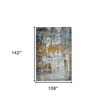 9' X 12' Blue and Orange Abstract Power Loom Area Rug
