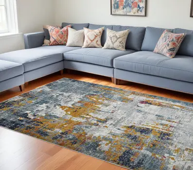 9' X 12' Blue and Orange Abstract Power Loom Area Rug