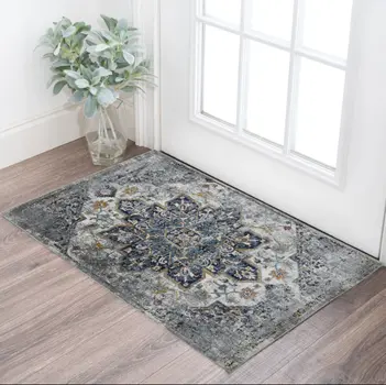 3' X 5' Blue Brown And Gray Area Rug