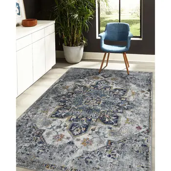 9' X 12' Gray Medallion Power Loom Area Rug