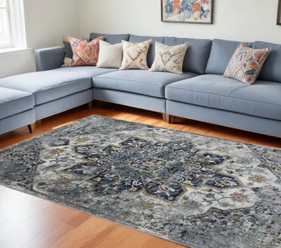 9' X 12' Gray Medallion Power Loom Area Rug