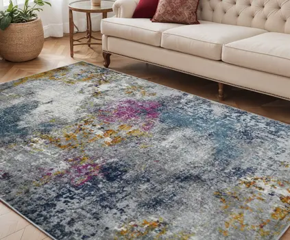 5' X 7' Blue and Pink Abstract Power Loom Area Rug