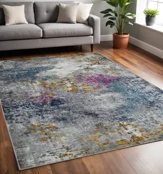 5' X 7' Blue Gray And Purple Area Rug