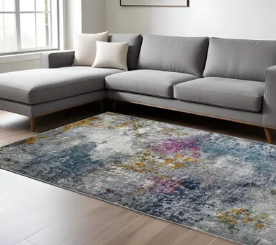9' X 12' Blue and Pink Abstract Power Loom Area Rug