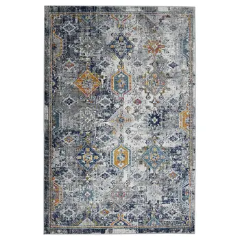 3' X 5' Blue and Orange Geometric Power Loom Area Rug