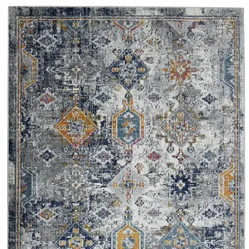 3' X 5' Blue and Orange Geometric Power Loom Area Rug