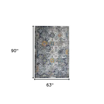 5' X 7' Blue and Orange Geometric Power Loom Area Rug