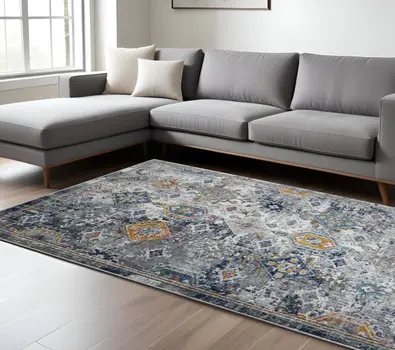 8' X 11' Blue and Orange Geometric Power Loom Area Rug