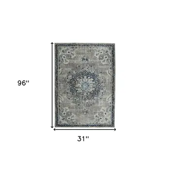 8' Teal Gray And Ivory Area Rug