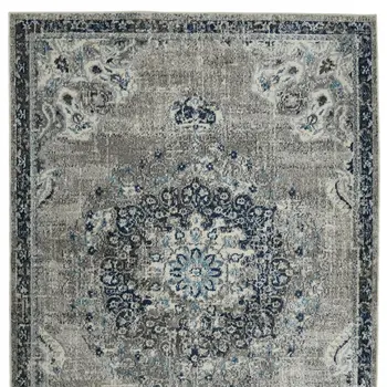 3' X 5' Gray Ivory And Teal Area Rug