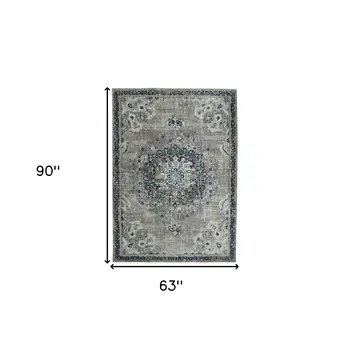 5' X 7' Teal Blue Medallion Power Loom Area Rug