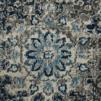 7' Teal Blue Medallion Power Loom Round Rug