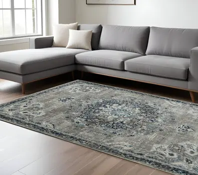 9' X 12' Teal Blue Medallion Power Loom Area Rug