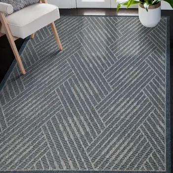 9' X 12' Gray and Blue Geometric Stain Resistant Indoor Outdoor Area Rug