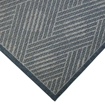 9' X 12' Gray and Blue Geometric Stain Resistant Indoor Outdoor Area Rug