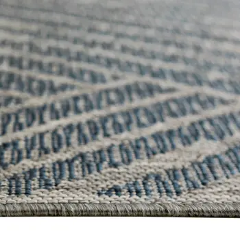 5' X 8' Gray and Blue Geometric Stain Resistant Indoor Outdoor Area Rug