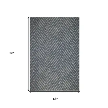 5' X 8' Gray and Blue Geometric Stain Resistant Indoor Outdoor Area Rug