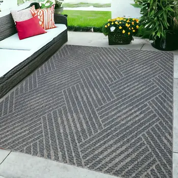 5' X 8' Gray and Blue Geometric Stain Resistant Indoor Outdoor Area Rug