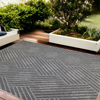 9' X 12' Gray and Blue Geometric Stain Resistant Indoor Outdoor Area Rug