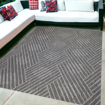 5' X 8' Gray and Blue Geometric Stain Resistant Indoor Outdoor Area Rug