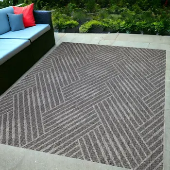 6' X 9' Gray and Blue Geometric Stain Resistant Indoor Outdoor Area Rug