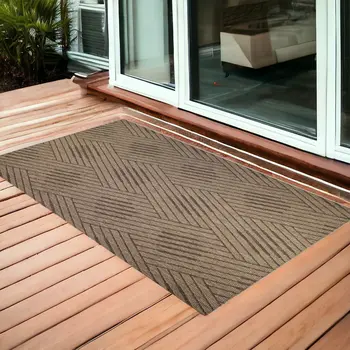 2' X 3' Beige Geometric Stain Resistant Indoor Outdoor Area Rug