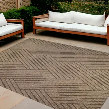 8' X 10' Beige Geometric Stain Resistant Indoor Outdoor Area Rug