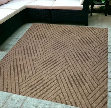 5' X 8' Beige Geometric Stain Resistant Indoor Outdoor Area Rug