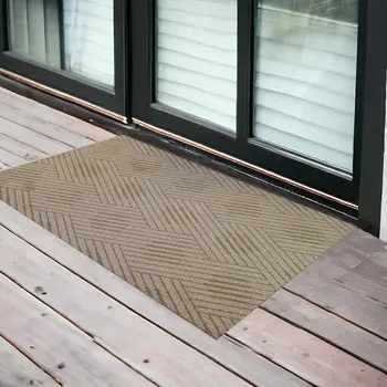 2' X 3' Beige Geometric Stain Resistant Indoor Outdoor Area Rug