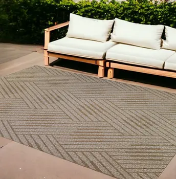 8' X 10' Beige Geometric Stain Resistant Indoor Outdoor Area Rug