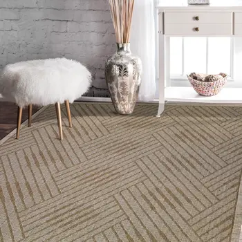 9' X 12' Beige Geometric Stain Resistant Indoor Outdoor Area Rug