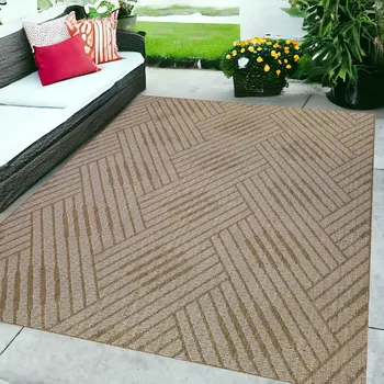 5' X 8' Beige Geometric Stain Resistant Indoor Outdoor Area Rug