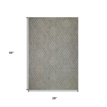 8' Runner Gray Geometric Stain Resistant Indoor Outdoor Runner Rug