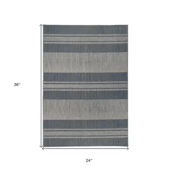 2' X 3' Blue and Gray Striped Stain Resistant Indoor Outdoor Area Rug