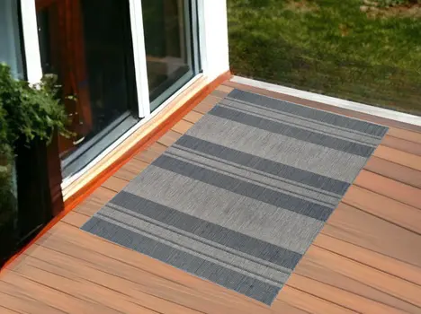 2' X 3' Blue and Gray Striped Stain Resistant Indoor Outdoor Area Rug