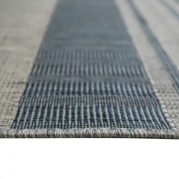 6' X 9' Blue and Gray Striped Stain Resistant Indoor Outdoor Area Rug
