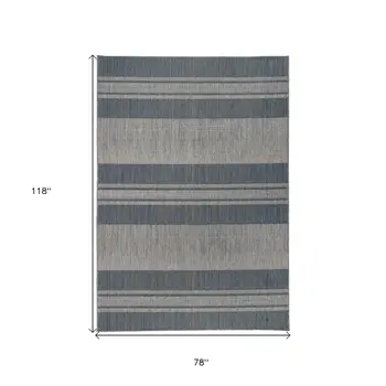 6' X 9' Blue and Gray Striped Stain Resistant Indoor Outdoor Area Rug