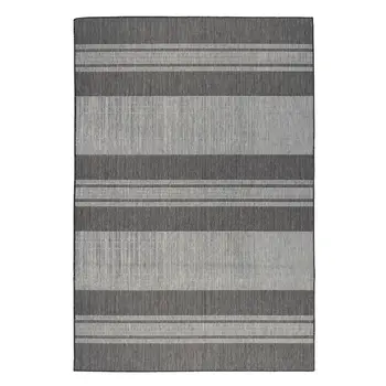 8' Runner Blue and Gray Striped Stain Resistant Indoor Outdoor Runner Rug