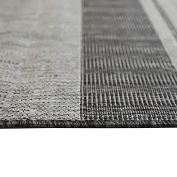 8' Runner Blue and Gray Striped Stain Resistant Indoor Outdoor Runner Rug