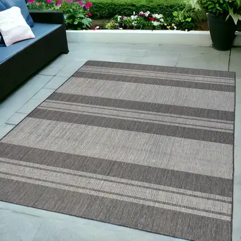 6' X 9' Blue and Gray Striped Stain Resistant Indoor Outdoor Area Rug