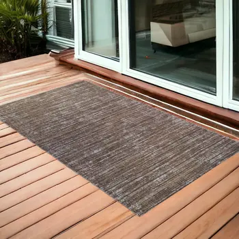 2' X 3' Brown and Ivory Striped Stain Resistant Indoor Outdoor Area Rug