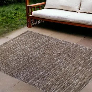 9' X 12' Brown and Ivory Striped Stain Resistant Indoor Outdoor Area Rug