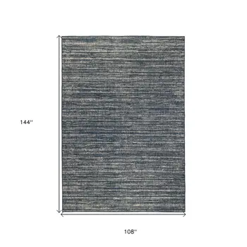 9' X 12' Gray and Blue Striped Stain Resistant Indoor Outdoor Area Rug