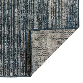 5' X 8' Gray and Blue Striped Stain Resistant Indoor Outdoor Area Rug