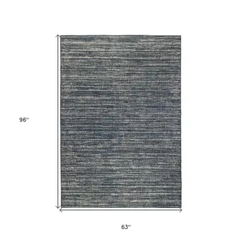 5' X 8' Gray and Blue Striped Stain Resistant Indoor Outdoor Area Rug