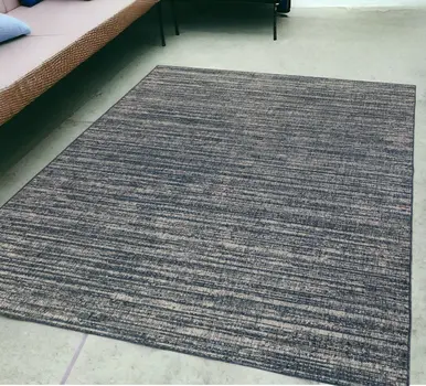 5' X 8' Gray and Blue Striped Stain Resistant Indoor Outdoor Area Rug